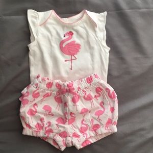 ☀️ Flamingo Design Baby Girl Onesie and Shorts Set